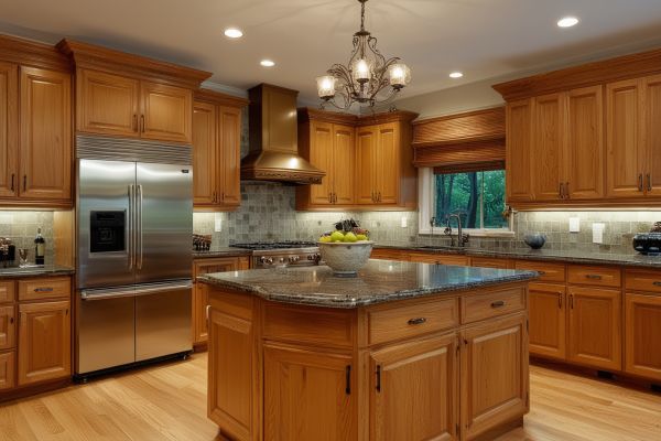 Traditional kitchen remodel with oak cabinets and granite surfaces