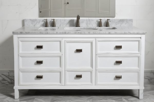 Carrara marble bathroom vanity with elegant veining
